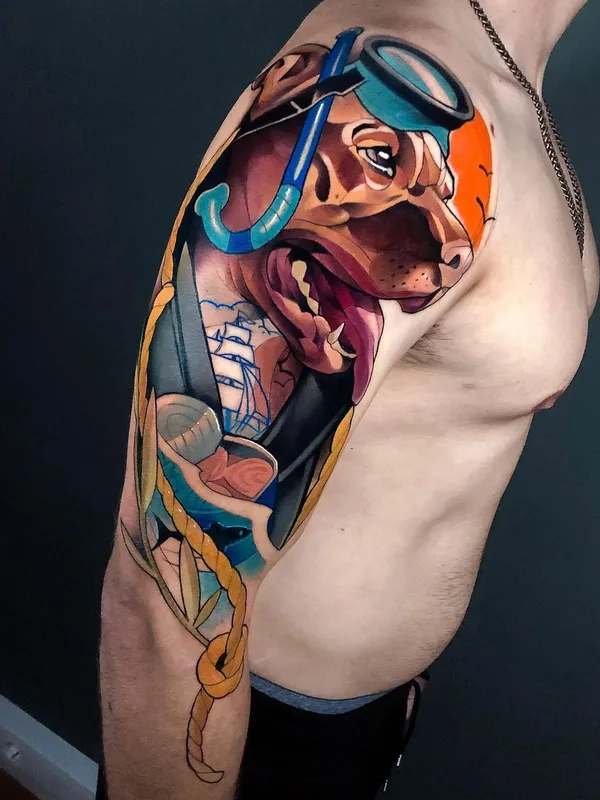 male color illustrative tattoo on full sleeve #44405 | Tattoo Artist Carlos Breakone