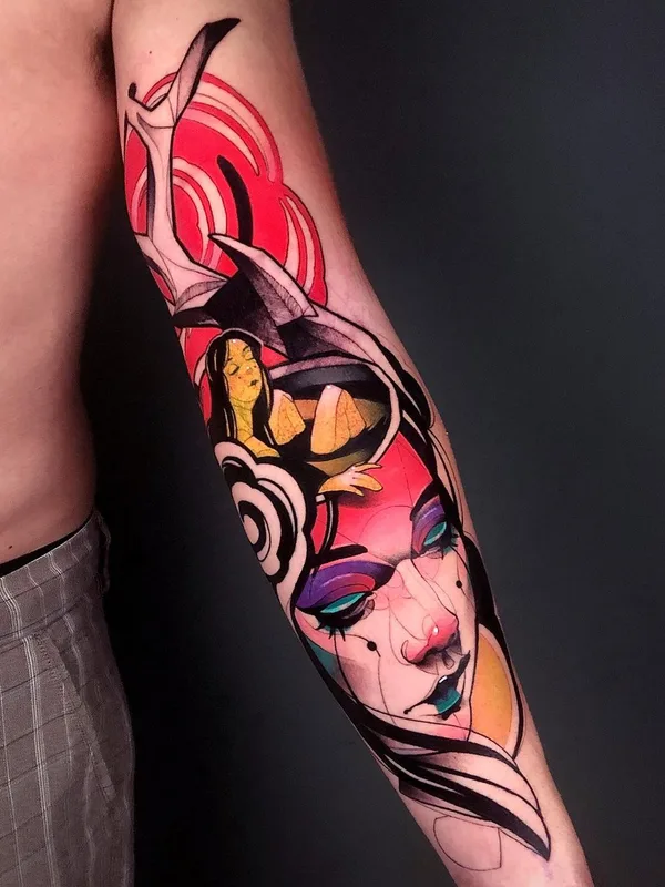 color illustrative tattoo on full sleeve #44403 | Tattoo Artist Carlos Breakone