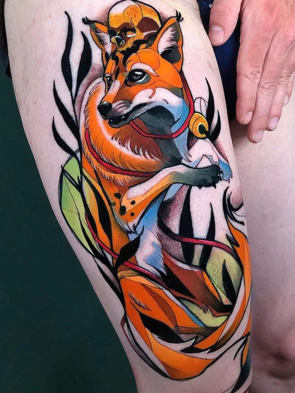 color illustrative tattoo on thigh #44404 | Tattoo Artist Carlos Breakone