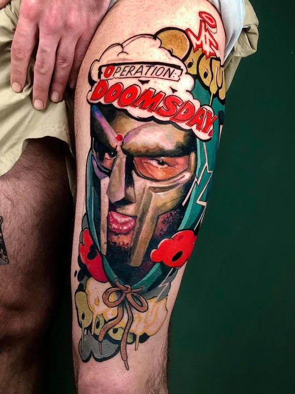 color illustrative tattoo on thigh #44398 | Tattoo Artist Carlos Breakone