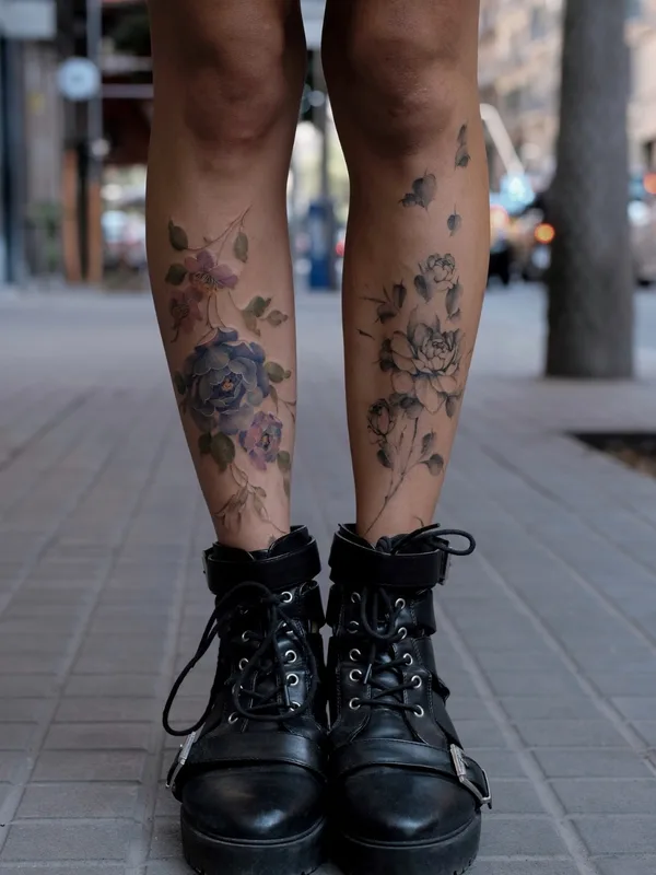 female color botanic 타투 부위 lower leg #60051 | 타투이스트 Kseniya WAY.INK