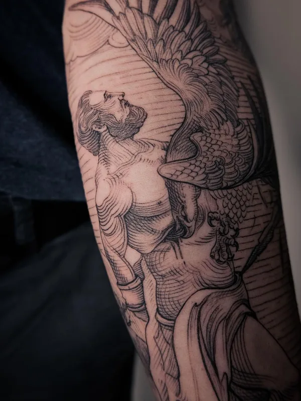 black engraving 타투 부위 forearm #60057 | 타투이스트 Lescrowtattoo