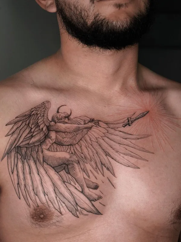 male black and grey sketch 타투 부위 chest #60062 | 타투이스트 Lescrowtattoo
