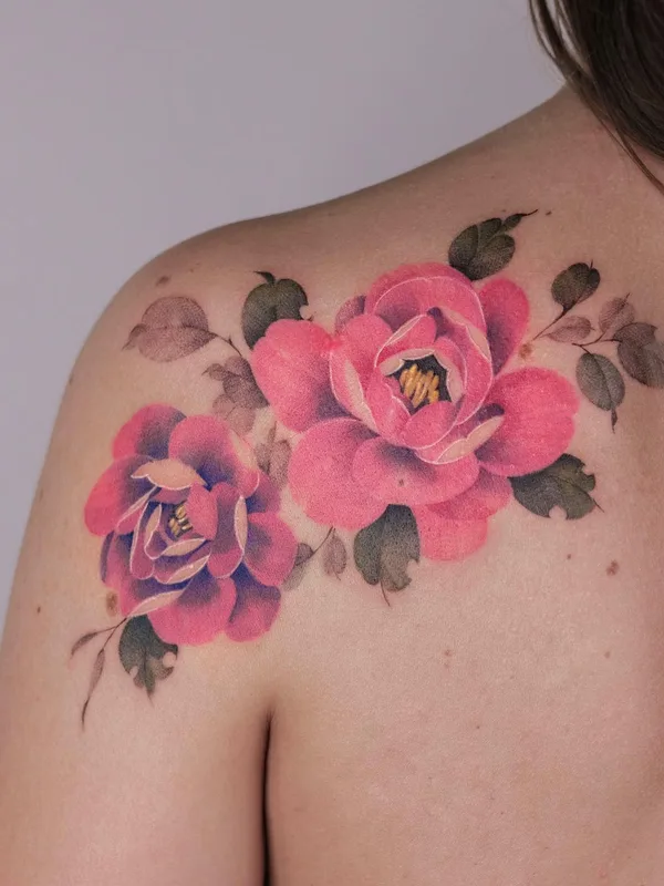 female color watercolor, realism, botanic 타투 부위 back #60074 | 타투이스트 Svetlana Ehrt