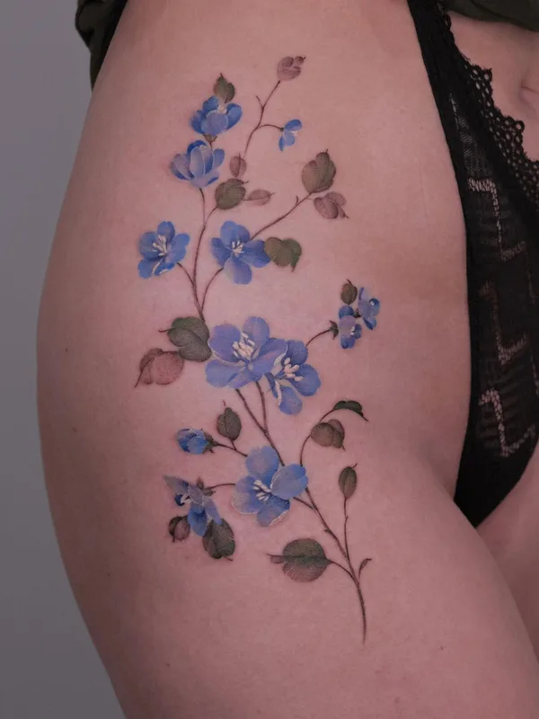 female color watercolor, realism, botanic 타투 부위 thigh #60076 | 타투이스트 Svetlana Ehrt
