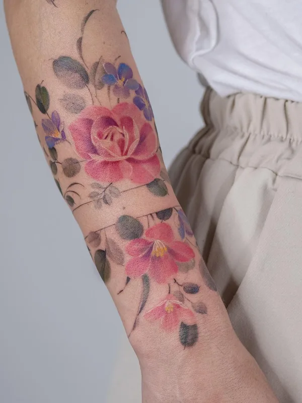 female color watercolor, realism, botanic 타투 부위 forearm #60071 | 타투이스트 Svetlana Ehrt