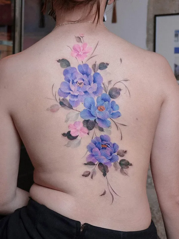 female color watercolor, realism, botanic 타투 부위 back #60077 | 타투이스트 Svetlana Ehrt