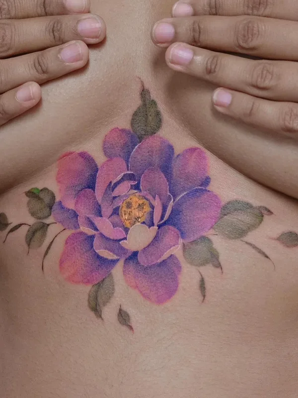 female color watercolor, realism, botanic 타투 부위 chest #60075 | 타투이스트 Svetlana Ehrt