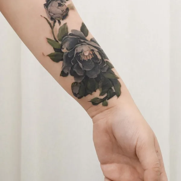 Botanical tattoo by guppy.flowertattoo in Seoul