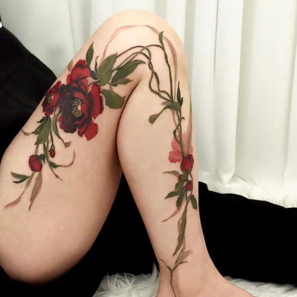 Botanical tattoo by guppy.flowertattoo in Seoul