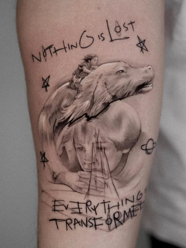 black and grey sketch tatouage sur forearm #60093 | Artiste tatoueur Yurici_tattoo