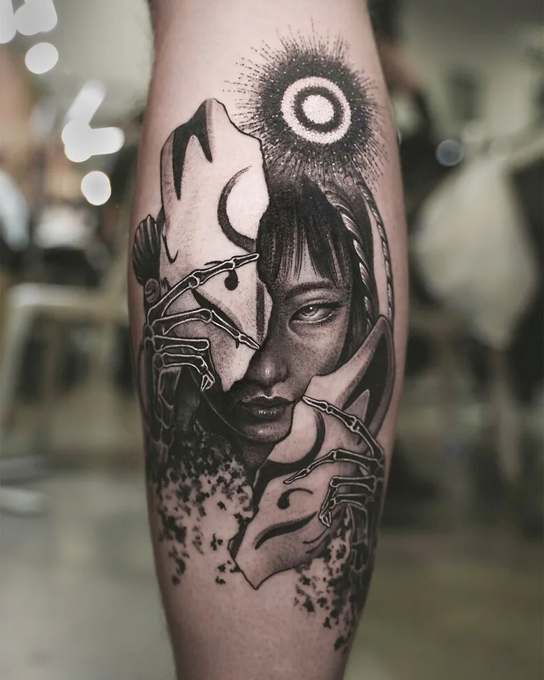 mask tattoo by Barim