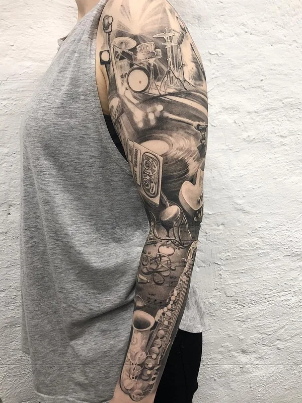 black and grey realism татуировка на full sleeve #34339 | Тату мастер Ellen Westholm