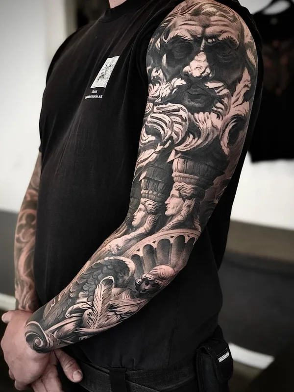 male black and grey realism Tatuaggio su full sleeve #61004 | Tatuatore Ralf Monnerup