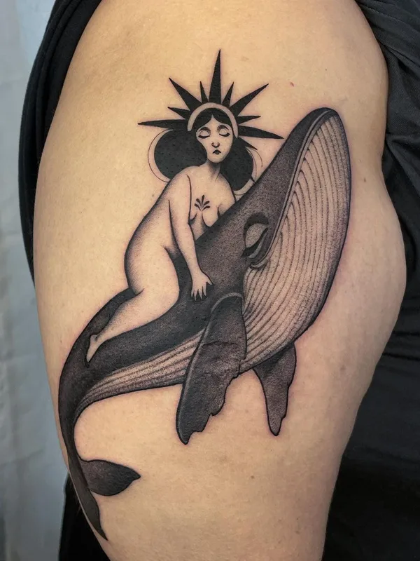 female black and grey illustrative татуировка на upper arm #61012 | Тату мастер Camomila
