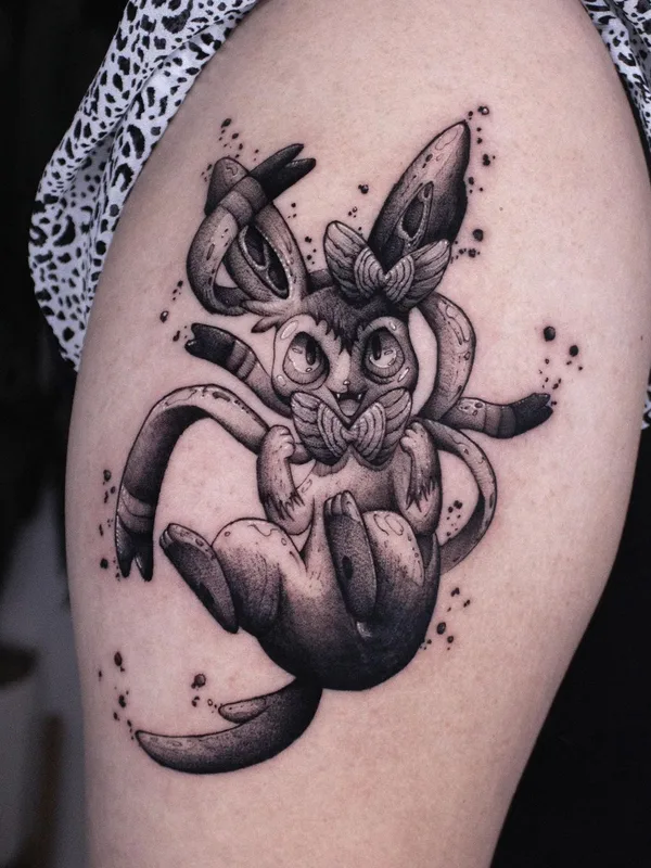 black and grey black and grey Tatuaggio su thigh #61018 | Tatuatore doill_blk
