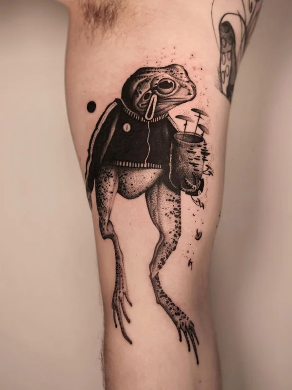 black and grey blackwork tattoo auf thigh #61039 | Tätowierer 9rukim