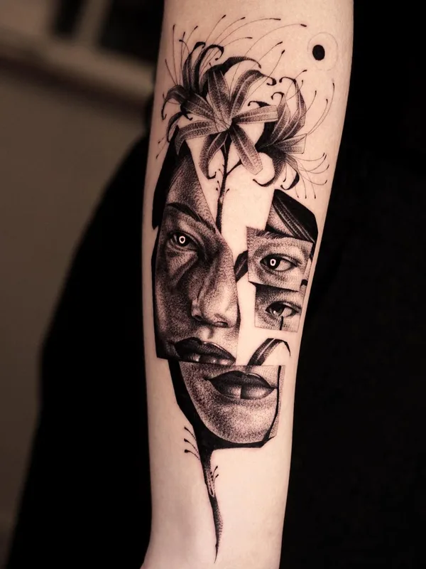 female black and grey illustrative tattoo auf forearm #61047 | Tätowierer 9rukim