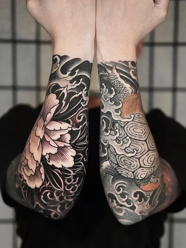 black and grey japanese Tatuaggio su full sleeve #61077 | Tatuatore baki_ots