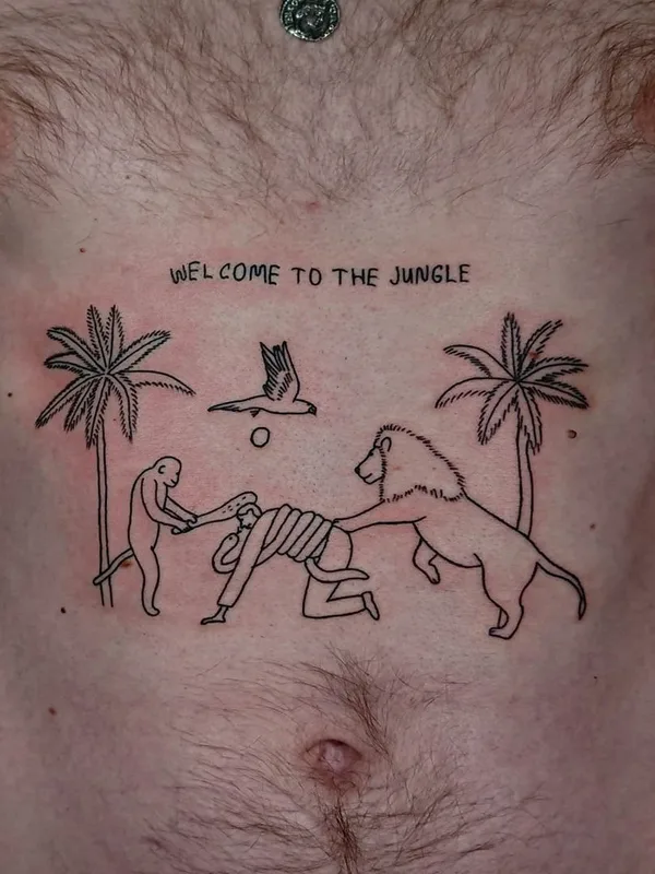 male black linework tattoo on stomach #34822 | Tattoo Artist Tato Coco