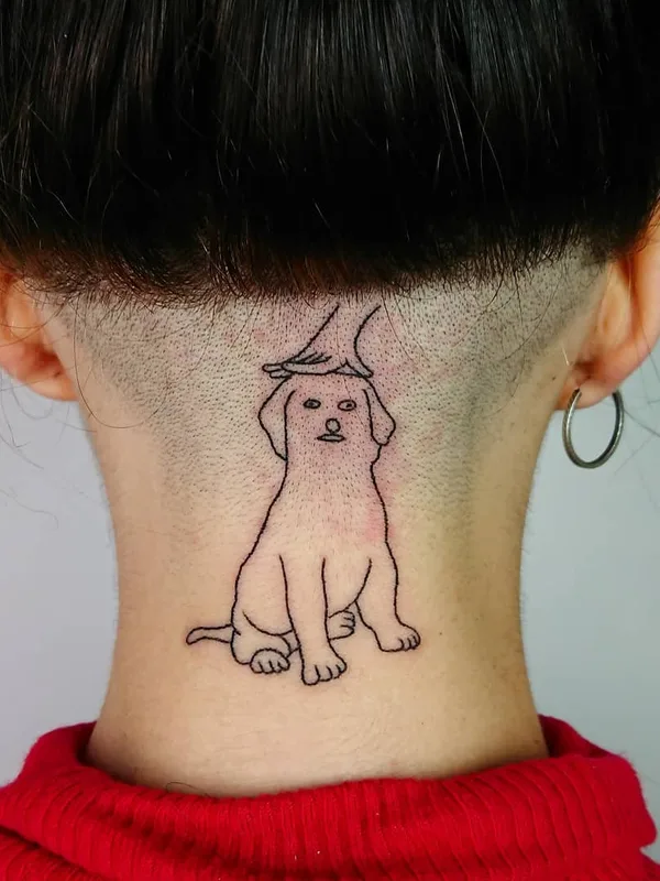 black linework tattoo on back of neck #34813 | Tattoo Artist Tato Coco