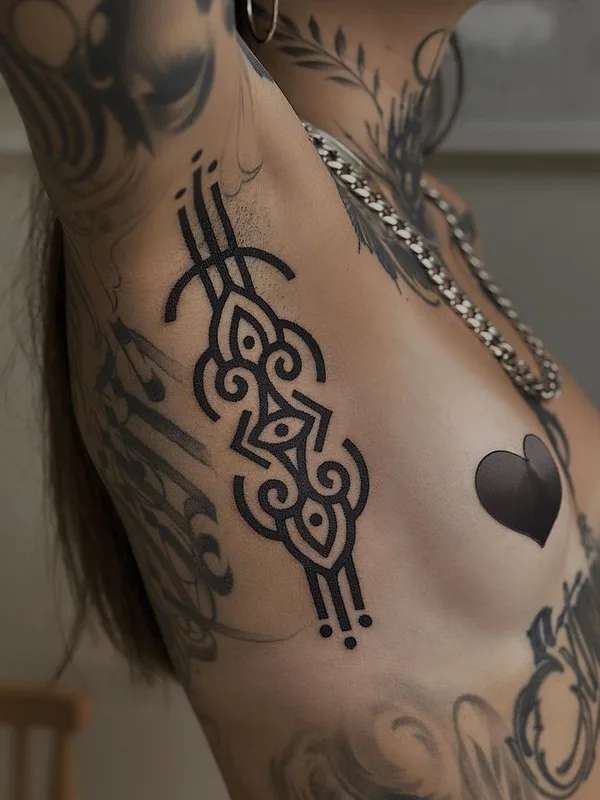 female black blackwork tatuaje en chest #66003 | Tatuador Amber Muse