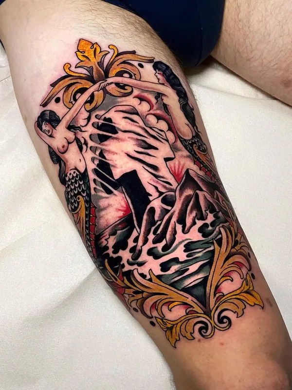 color neo traditional 타투 부위 thigh #66014 | 타투이스트 Mattia Esposito