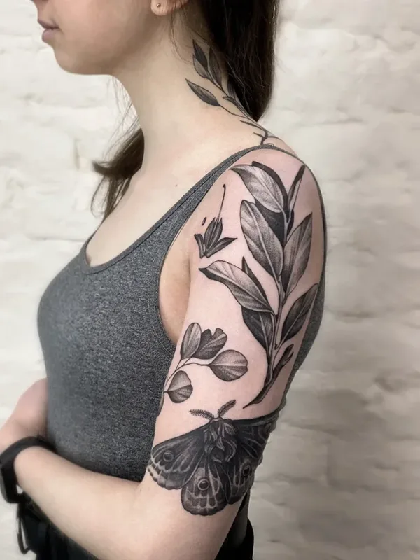 female black and grey black and grey tattoo on full sleeve #39507 | Tattoo Artist Алена Зозуленко
