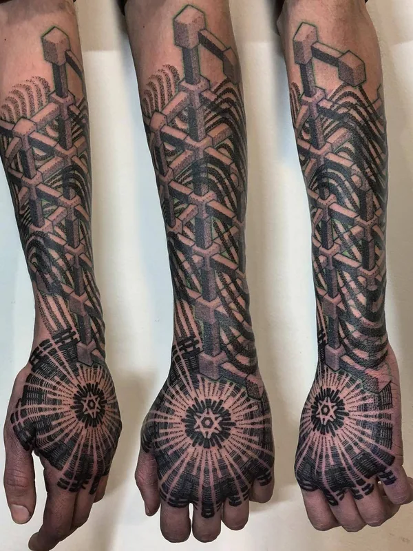 black and grey geometric татуировка на forearm #30353 | Тату мастер Daniele Lo Scritto
