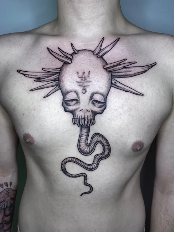 male black and grey blackwork татуировка на chest #70420 | Тату мастер Лика Лесова