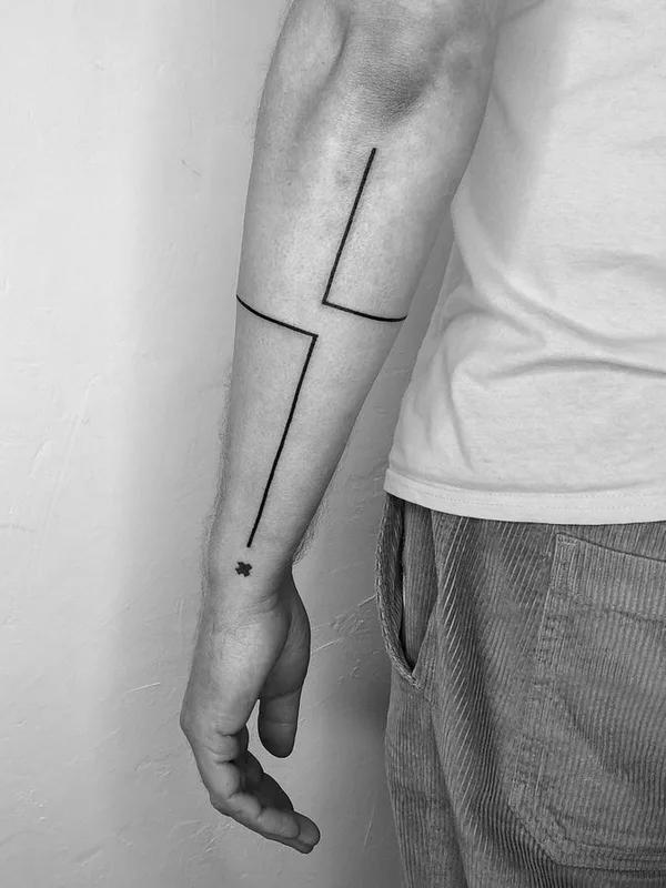 men, female black abstract, linework, geometric татуировка на forearm #64118 | Тату мастер crooked_gun