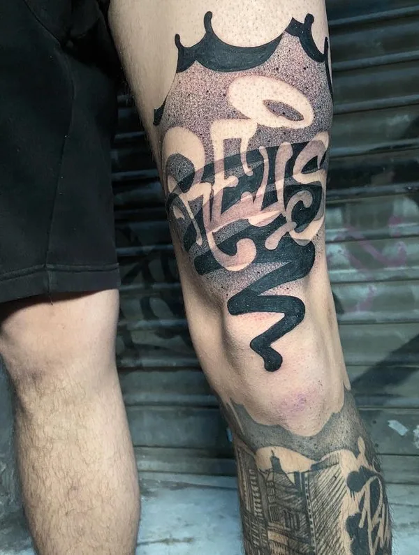 black and grey blackwork tatuaje en knee #64157 | Tatuador Stefano Phen