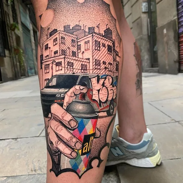 Graphic tattoo by Stefano Phen in Barcelona