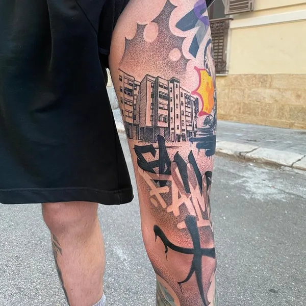 Graphic tattoo by Stefano Phen in Barcelona