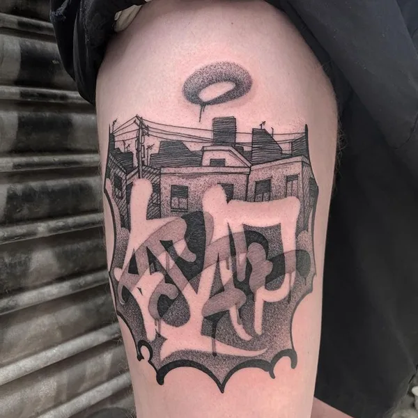 Graphic tattoo by Stefano Phen in Barcelona