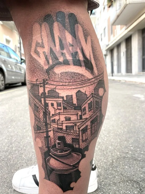 black and grey blackwork tatuaje en calf #64155 | Tatuador Stefano Phen