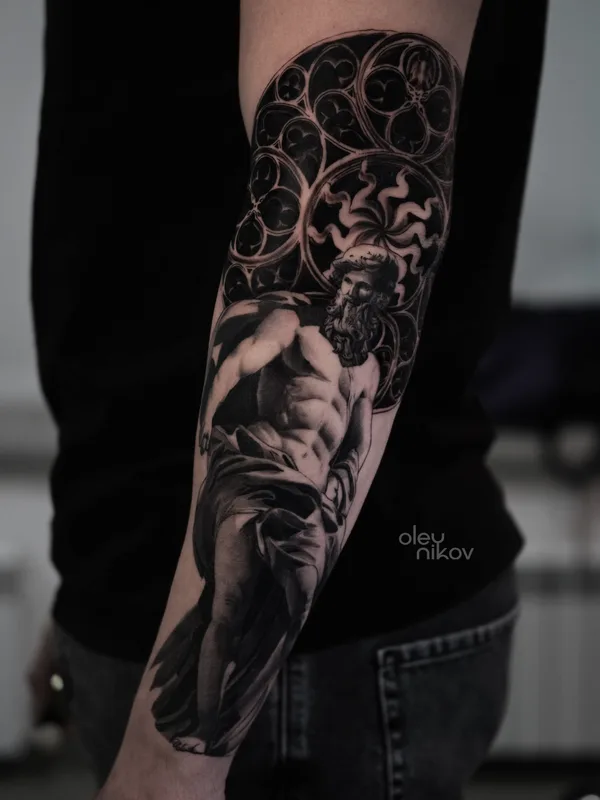black and grey realism татуировка на full sleeve #64172 | Тату мастер Влад Олейников