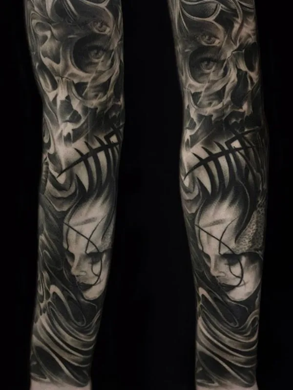 black and grey black and grey 타투 부위 full sleeve #28912 | 타투이스트 Denis Pokazanoff
