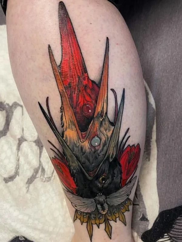 color illustrative tattoo on calf #39238 | Tattoo Artist Shae Motz