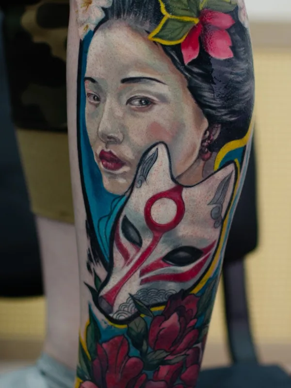 color japanese tattoo auf calf #53529 | Tätowierer Anny Lorylin