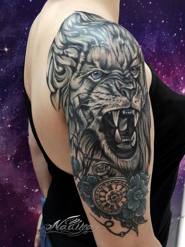 female black and grey realism 纹身 在 full sleeve #39558 | 纹身师 Nadiya Abdrakhmanova