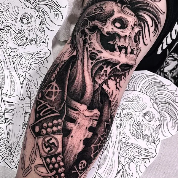 Horror tattoo by André Fantini in Dublin
