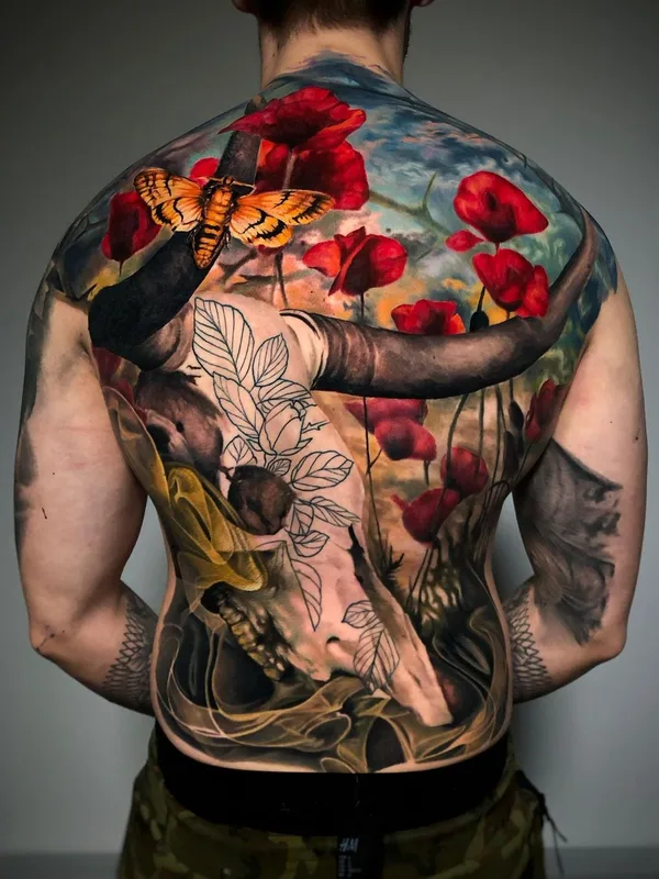 male color realism tattoo on full back #54219 | Tattoo Artist Allen Brunn