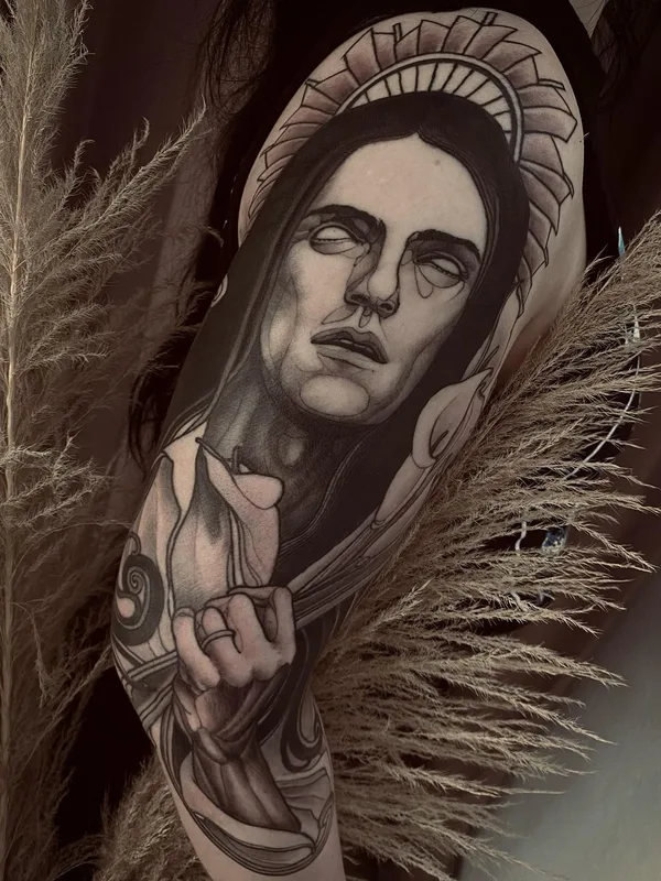 black and grey black and grey tattoo on upper arm #54284 | Tattoo Artist Georg Faust