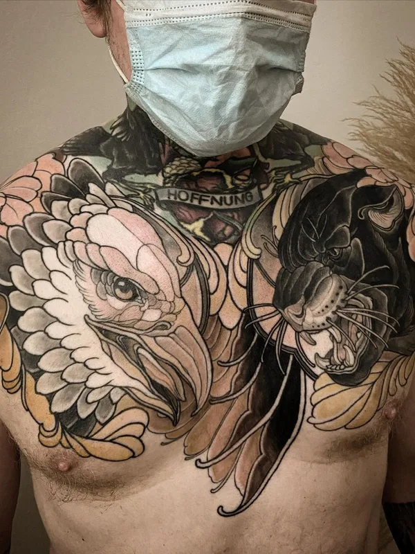 male color neo traditional tattoo on chest #54283 | Tattoo Artist Georg Faust