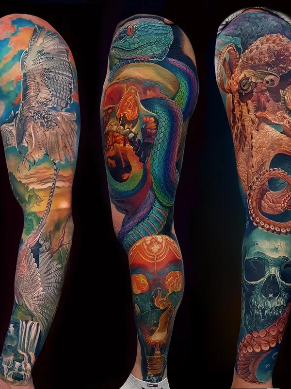 color realism татуировка на full sleeve #54812 | Тату мастер Andrei Aivazian