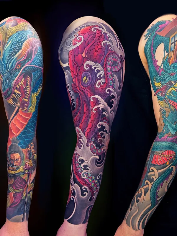 color japanese татуировка на full sleeve #54822 | Тату мастер Andrei Aivazian
