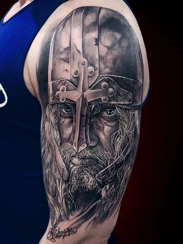 black and grey realism татуировка на upper arm #54821 | Тату мастер Andrei Aivazian