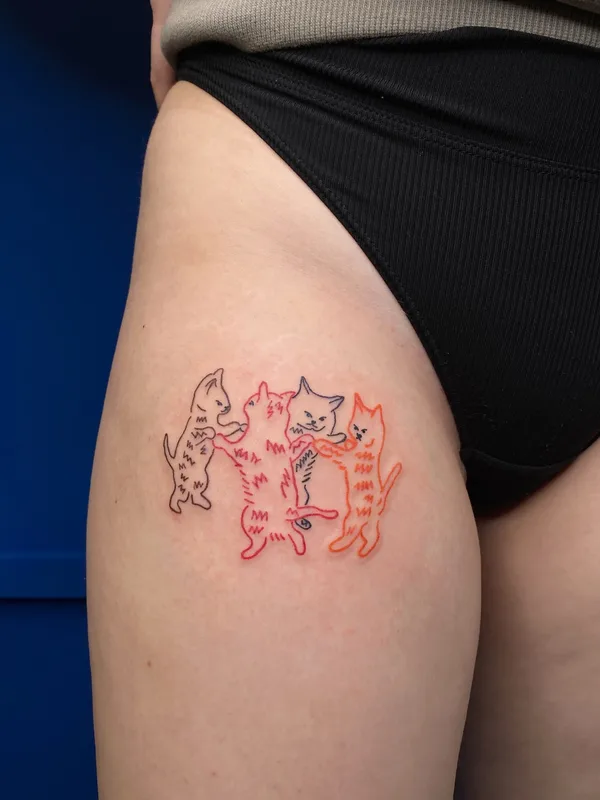 color linework татуировка на thigh #40508 | Тату мастер Kir D.