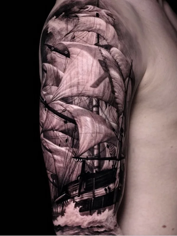black and grey realism татуировка на full sleeve #55346 | Тату мастер Антон Мартюшев